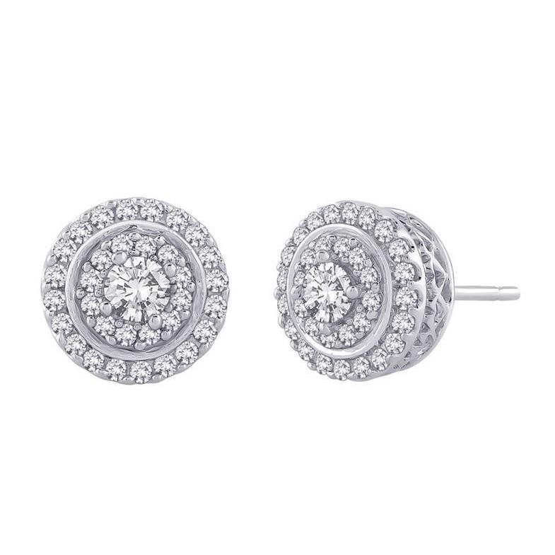 Round Brilliant Cut  Diamonds Lady Halo Studs New Earrings White Gold  