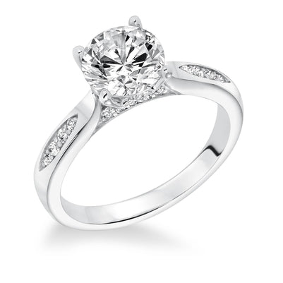 Round Brilliant Split Shank Lady’s Solitaire Ring with Accents White Gold Diamond  