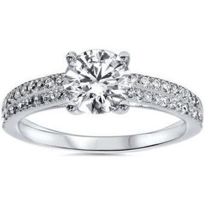 Round Brilliant Cut 3.20 Ct. Diamonds Engagement Ring 14K Gold Solitaire Ring with Accents