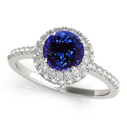 Round Brilliant Cut   Tanzanite And Diamonds   Gold White Gemstone Ring