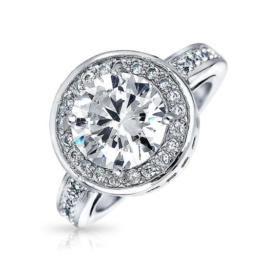 Round Brilliant Cut Diamond Engagement Ring Halo White Gold 14K 2.5 Ct. Halo Ring