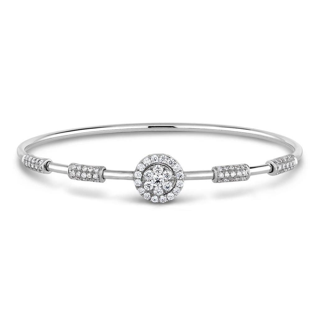 Round Brilliant Cut Diamond Ladies Bangle Bracelet 14K White Gold Bangle