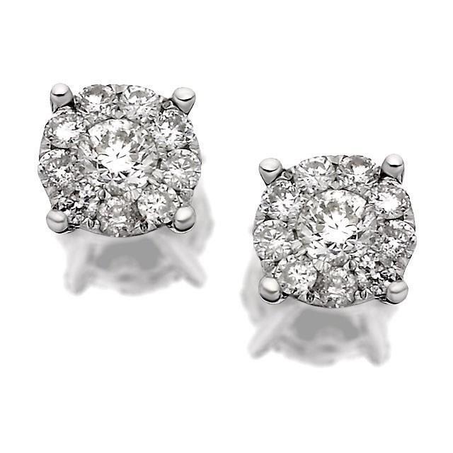 Ladies Round Brilliant Cut Diamonds Women Stud Halo Earrings  White Gold 