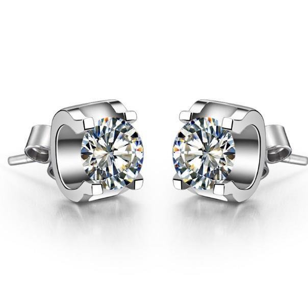 Round Brilliant Diamond Stud Earring White Gold Lady Jewelry 1.90 Ct. Stud Earrings