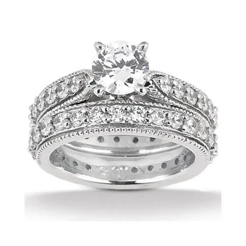 Round Brilliant Diamonds 1.70 Carat Engagement Ring Wrap Band Set Gold Engagement Ring Set
