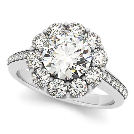 Round Brilliant Diamonds 2.75 Carats Solitaire With Accents Halo Ring Gold 14K Halo Ring