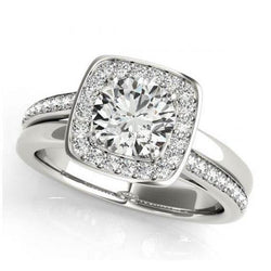 Natural  Diamond Engagement Ring 1.50 Carats Double Shank Halo White Gold 14K