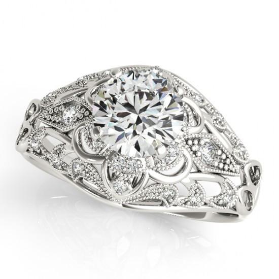 Round Brilliant Diamonds Solitaire With Accents Ring 1.25 Carats White Gold 14K Solitaire Ring with Accents