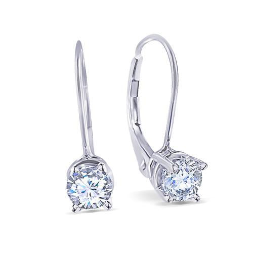 Round Brilliant Ideal Cut 3 Carat Diamonds Earring Pair Leverback White Gold Leverback Earrings