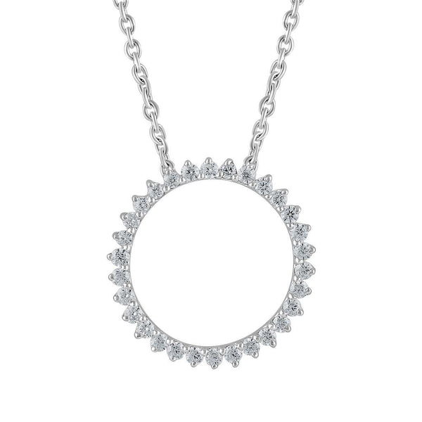 Round Brilliant Shape 3.00 Carats Diamonds Circle Pendant Necklace White Gold 14K Pendant