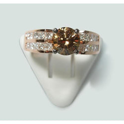 Round Brown Champagne Diamond Gemstone Ring 2.5 Carat Rose Gold 14K