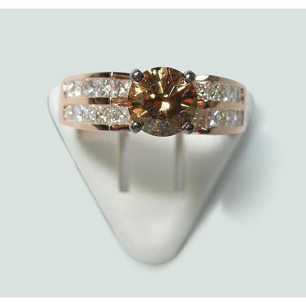  Ladies Brilliant Style Round Brown Champagne Diamond   Rose Gold  Ring