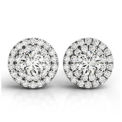Round Center Diamonds Round Halo Pair Stud Earring White Gold  