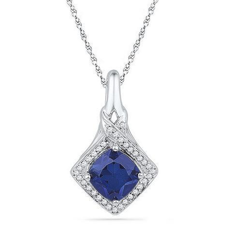 Round Ceylon Sapphire Pendant Diamond Jewelry 1.07 Ct. 14K White Gold 14K Gemstone Pendant