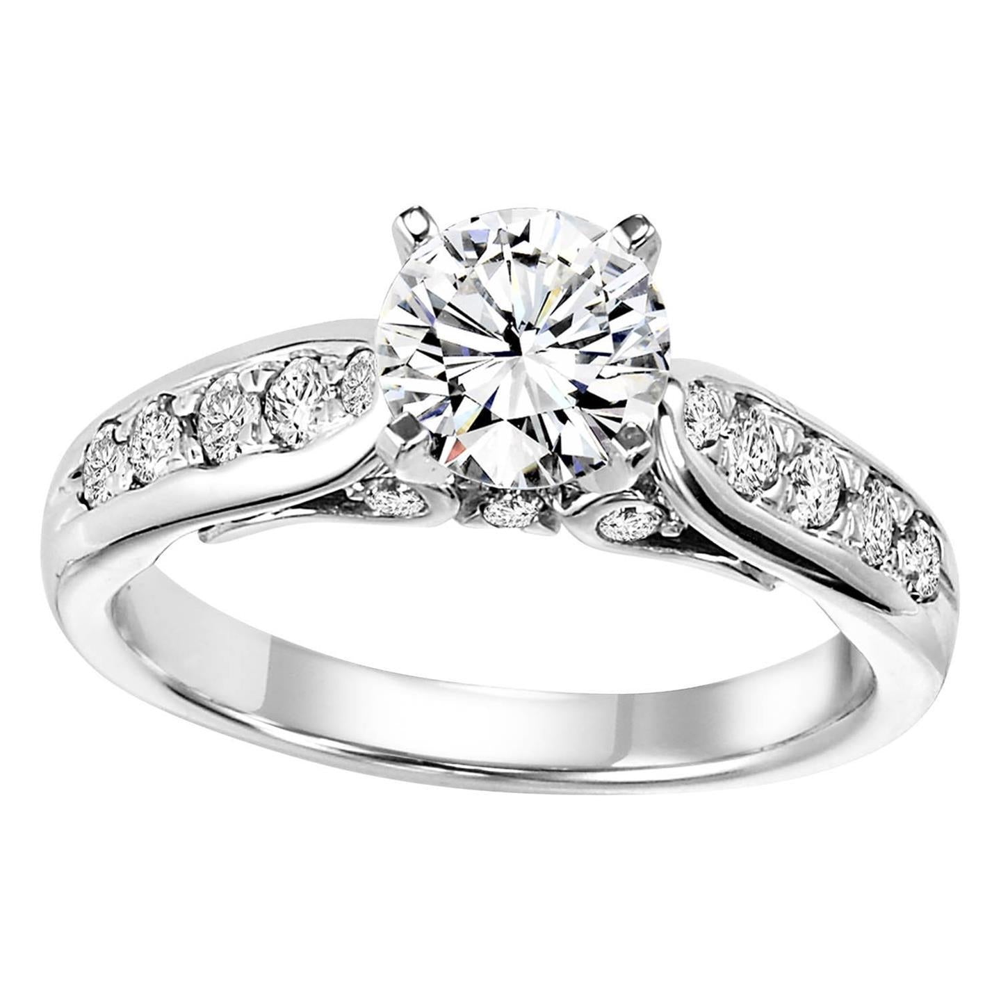 Round Cut 1.35 Carats Diamond Fine Gold Solitaire Ring With Accents Jewelry Solitaire Ring with Accents