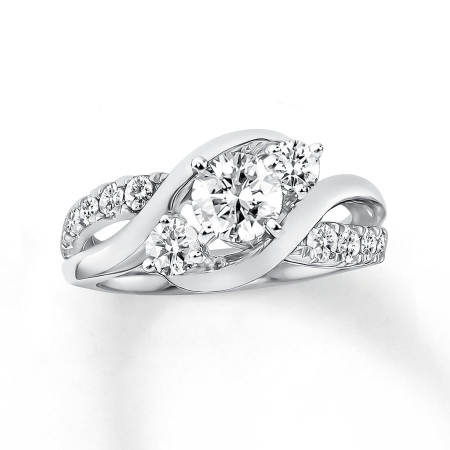 Round Cut 1.85 Carats Diamonds Anniversary Ring 14K White Gold New Three Stone Three Stone Ring