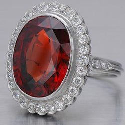 Oval Cut 20 Ct Natural Garnet With Diamonds Ring Gold White 14K