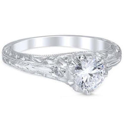 Round Natural Earth Mined Diamond Antique Look Wedding Ring 2.10 Carats White Gold 14K