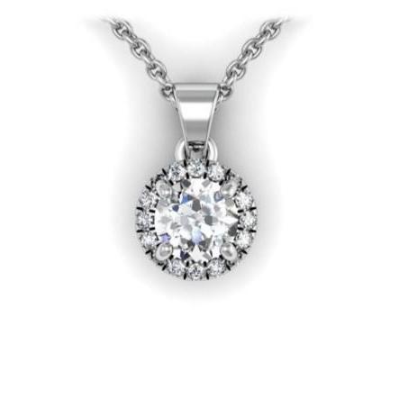 Round Cut 2.40 Carats Diamonds Pendant Necklace Gold White 14K Pendant