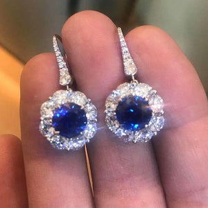 LAdies Round Cut   Sri Lankan Sapphire And Diamond Dangle Earring   Gemstone Earring