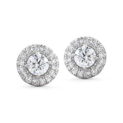 Round Cut 1.82 Carats Diamonds Studs Earrings Halo White Gold 14K