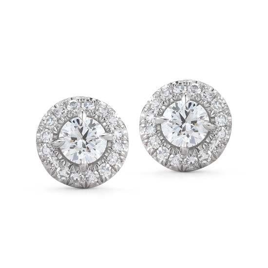 Round Cut  Diamonds Studs Earrings Halo White Gold 