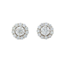 Round Cut 2.22 Carats Natural Earth Mined Diamonds Studs Halo Earrings White Gold 14K New