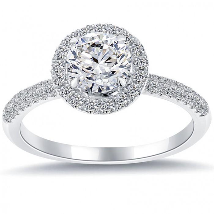 Round Cut 2.90 Carats Prong Set Diamonds Engagement Halo Ring Gold White Halo Ring