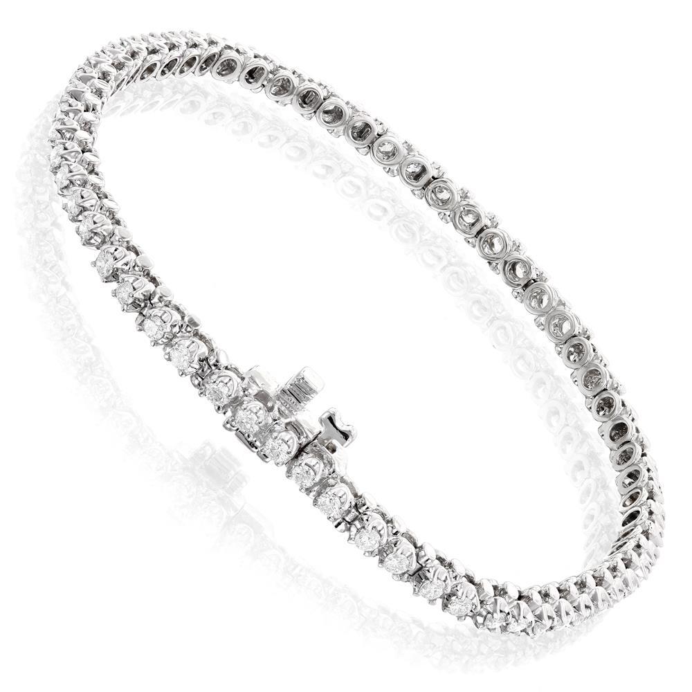 Round Cut 3 Carats Sparkling Diamonds Tennis Bracelet Gold White Tennis Bracelet