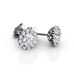 Round Cut 2.25 Carats Diamond Women Stud Halo Earrings 14K White Gold