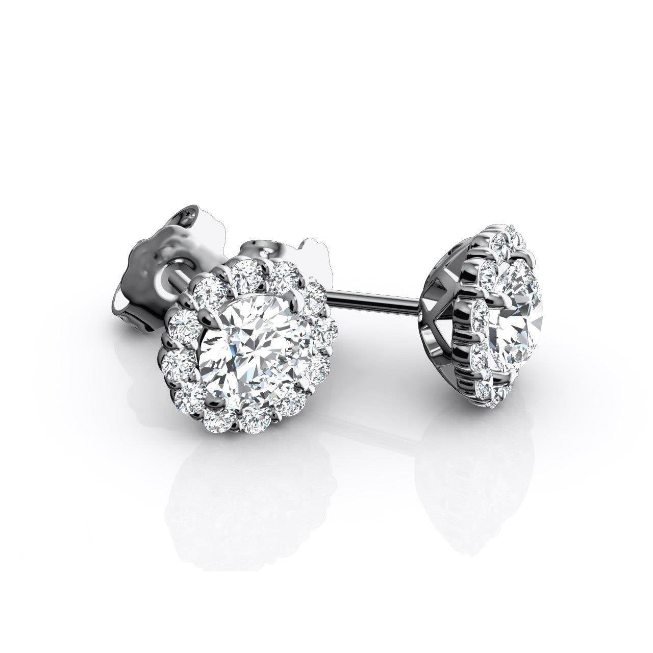 Round Cut 2.25 Carats Diamonds Women Studs Halo Earrings 14K White Gold Halo Stud Earrings