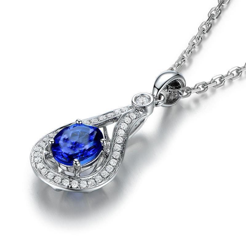 Round Cut 3.00 Carats Tanzanite With Diamonds Pendant Necklace 14K Gemstone Pendant