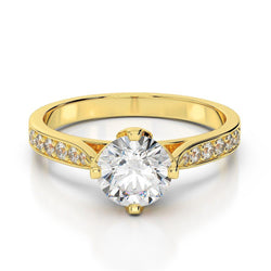 Round Diamond Anniversary Ring 3.50 Carats Accented Yellow Gold 14K