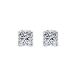 Round Cut 3.60 Carats Halo Diamonds Women Studs Earring White Gold 14K