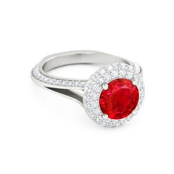 Round 3.60 Carats Ruby And Diamonds Anniversary Ring 14K White Gold
