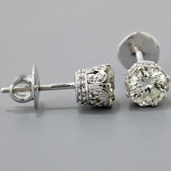 Round Cut 3.70 Carats Natural Earth Mined Diamonds Women Studs Earrings Gold White 14K