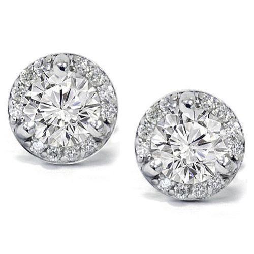 New Style Round Cut  Diamonds Ladies Studs Earrings Halo 