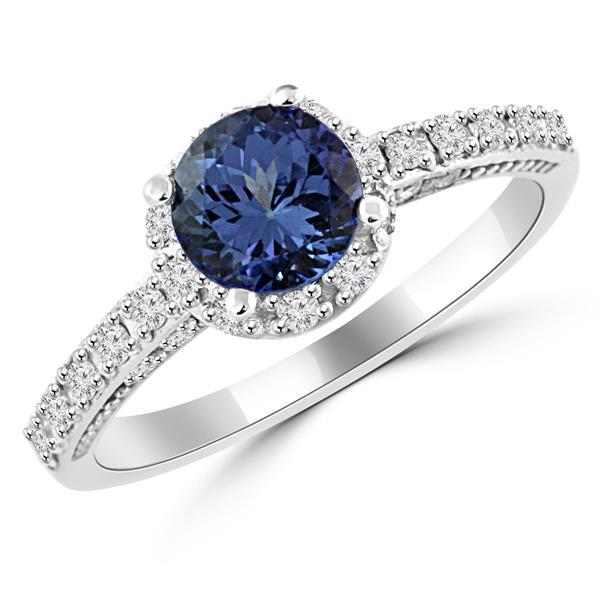  Ladies  Ceylon Sapphire With Diamonds Wedding   White Gold   Gemstone Ring