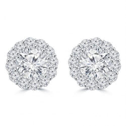 Round Cut 4 Carats Diamond Ladies Stud Halo Earrings 14K White Gold