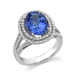 Round Cut 4.20 Carats Tanzanite And Natural Earth Mined Diamonds Wedding Ring 14K Wg