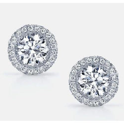 Round 4.40 Carats Halo Diamond Ladies Stud Earrings 14K Gold White