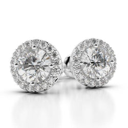 Round 4.60 Carats Natural Earth Mined Diamonds Women Stud Halo Earrings 14K White Gold