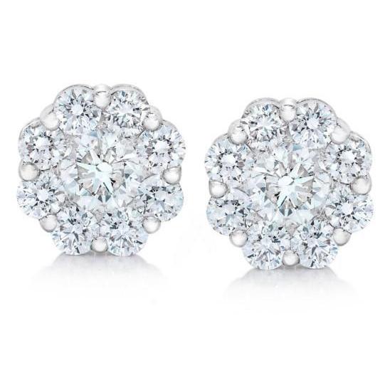 Round Cut 4.74 Carats Diamonds Cluster Studs Earrings Gold White Cluster Earrings