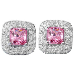 Round Cut 5 Ct. Pink Sapphire With Diamonds Studs Earring Gold 14K
