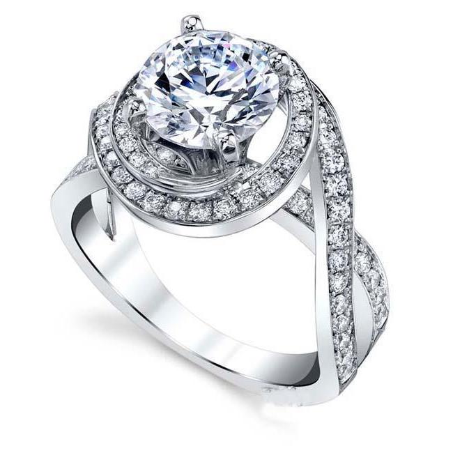   Lady’s White Gold Round Anniversary Solitaire Ring with Accents Diamond