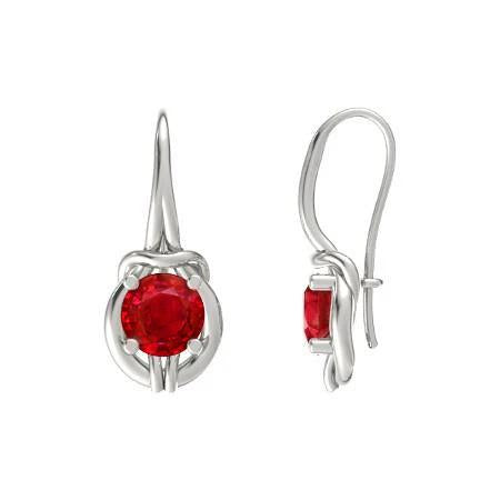 Round Cut 5.00 Carat Red Ruby Lady Dangle Earrings White Gold 14K Gemstone Earring