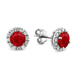 5.30 Carats Round Ruby With Diamonds Studs Earrings White Gold