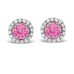 Round Cut 6 Carats Pink Sapphire & Diamond Stud Earrings White Gold