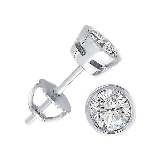 Round Cut Bezel Set Solitaire 2 Carats Diamond Stud Earrings White Gold Women Jewelry Stud Earrings