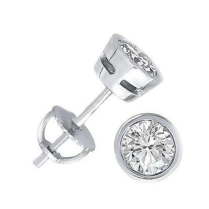 Round Cut Bezel Set Solitaire 2 Carats Diamond Stud Earrings White Gold Women Jewelry Stud Earrings